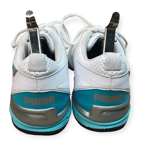 Puma White Turquoise Silver Leather Running Shoes Size 9 - Picture 16 of 16